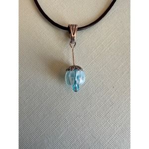 Glass Bead Dangle on Leather Cord, Adjustable Length